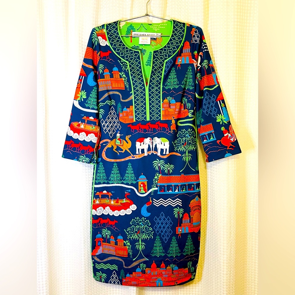 Gretchen Scott Designs Navy Multicolor Scenic Print Maxi Dress